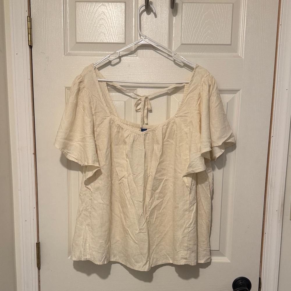 Old Navy Cream Tie-Back Flutter Sleeve Blouse